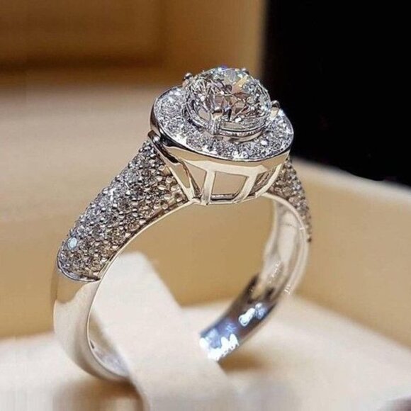Shiny Wedding CZ Micro Pave CZ Super Large CZ Luxury Silver Ring, UNVN12311 - Picture 1 of 4